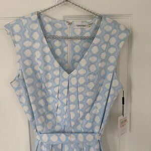 Calvin Klein Cotton Blue White Cloud Print Dress NWT Medium